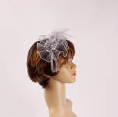  Head band crin  fascinator w feathers and beads silver STYLE: HS/4677 /SIL
